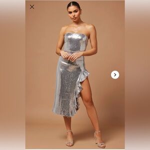 Glam Sequin Midi Dress - Silver